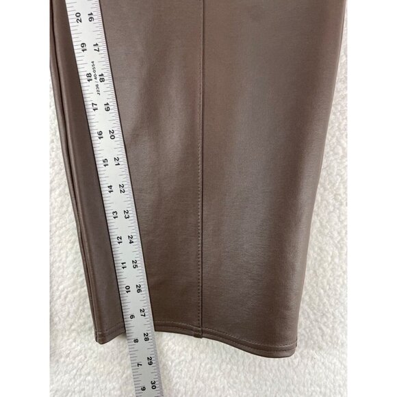 Slim Factor 1X Short Slim Faux Leather Brown Elastic Waist Pants NWT - Picture 6 of 12